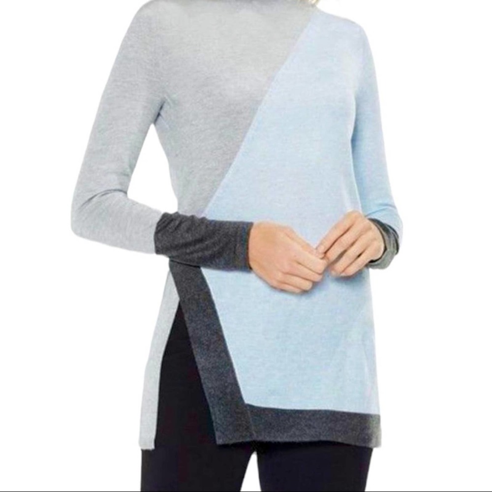 VINCE CAMUTO | Gray Blue Colorblock Long Sleeve Sweater